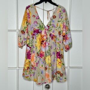 H&M V-Neck Mini Dress Multicolored Floral Print